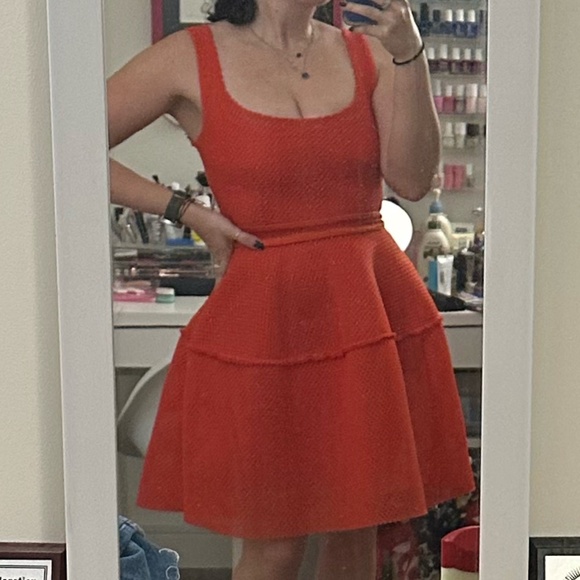 Maje Red Mesh Honeycomb A-Line Dress - Picture 1 of 4